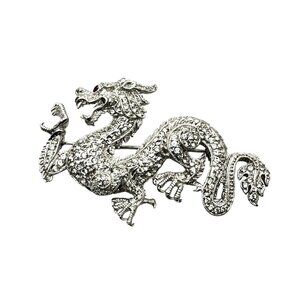 Vintage Jenna Nicole Sterling Chinese Dragon Pin Brooch Clear Glass Rhinestone